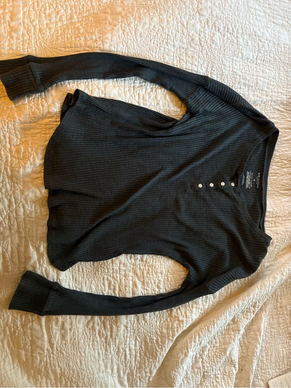 Grey Ribbed Long-Sleeve Henley Top Arizona